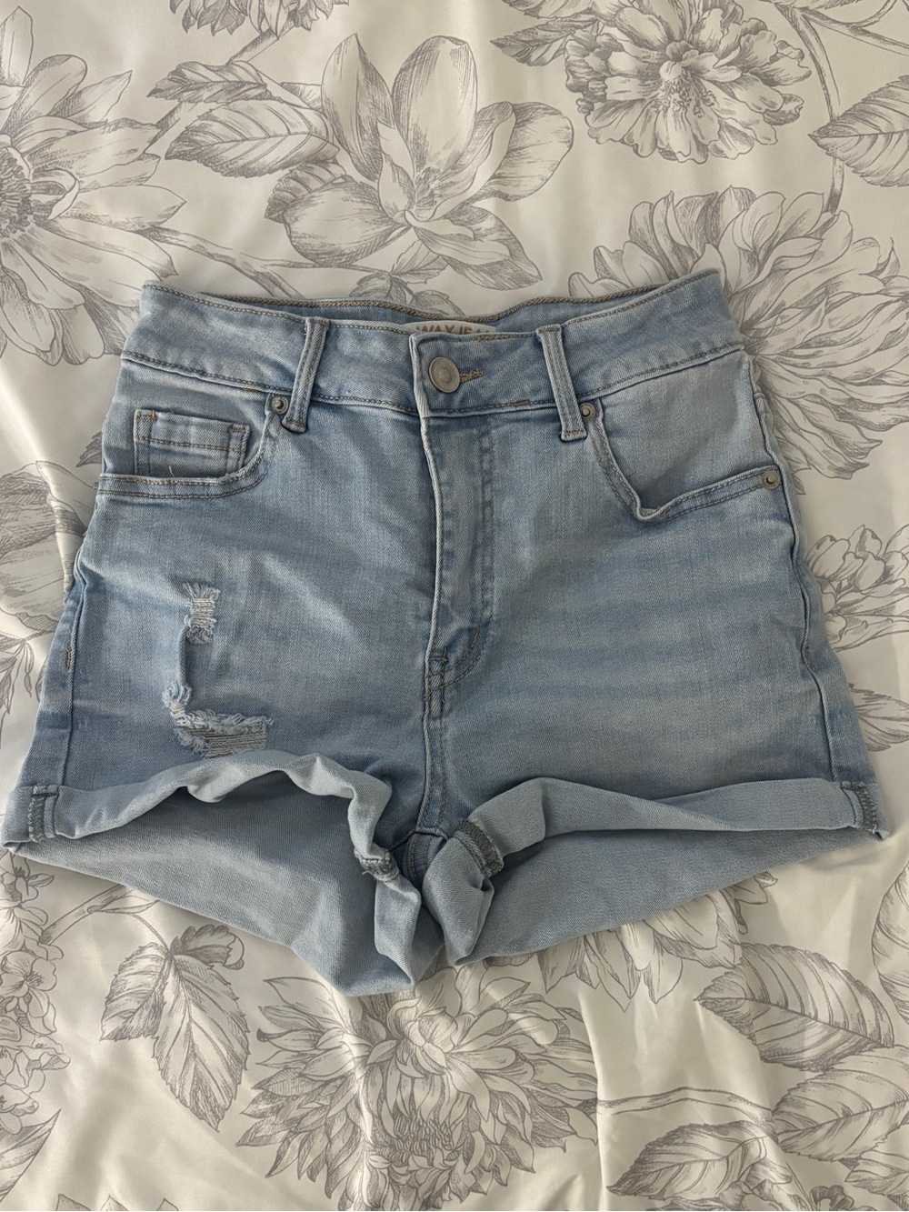 Wax Jean Light Blue High-Rise Rolled Hem Denim Shorts